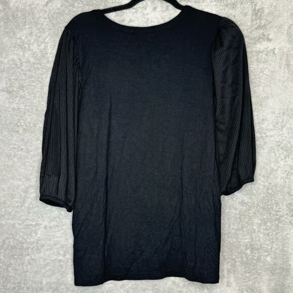 Kim & Cami M Medium Shirt Top Black Sheer Scoop Neck Puff Short Sleeve Stretch - Picture 4 of 6